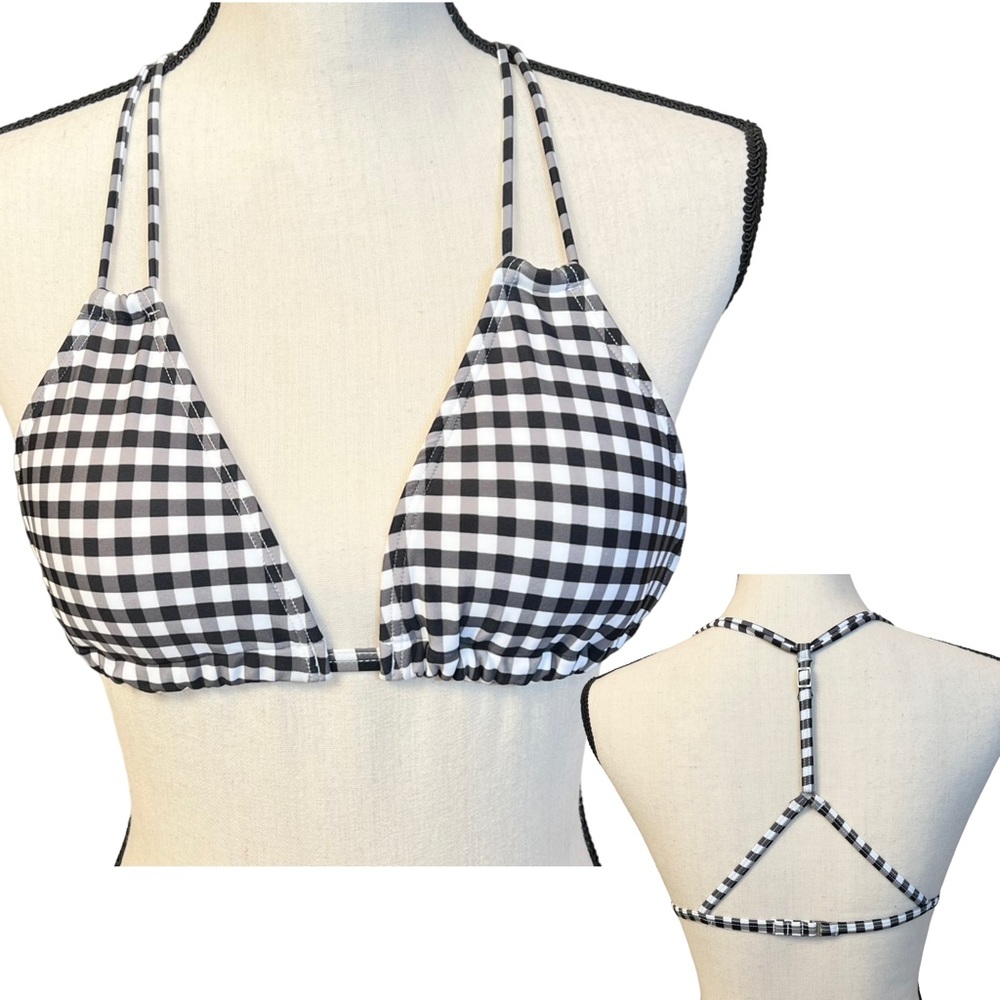 NWOT Abercrombie & Fitch Black White Gingham Racerback Triangle Bikini Top Small